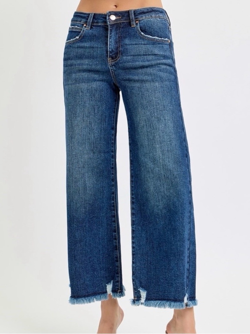 NWOT Risen Mid-Rise Crop Wide Leg Jeans in Dark Denim - Size 11/30